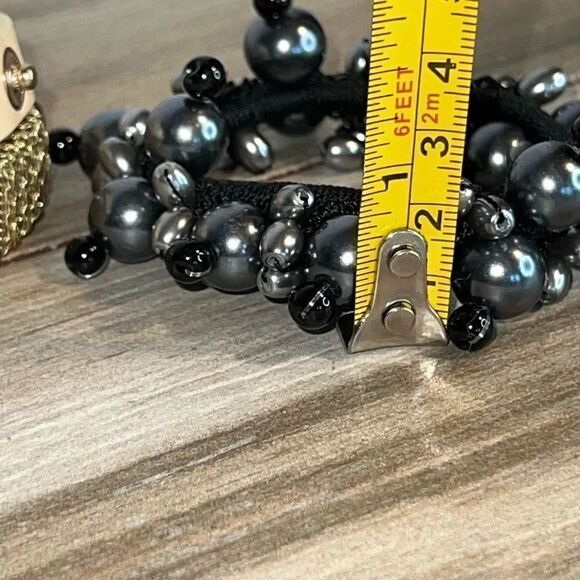 The Good Bead Bracelet Lot Gray Stretch beads Gold Tone Cream Wrap Rhinestone - Picture 4 of 8